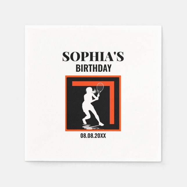 Tennis Birthday, Tennis Girl Player  Napkin (Front)