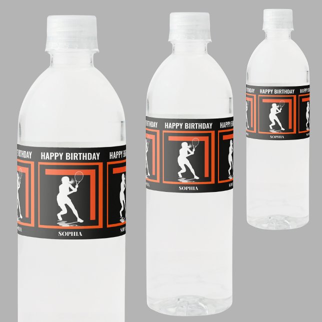 Tennis Birthday, Tennis Girl Player  Water Bottle Label (Creator Uploaded)