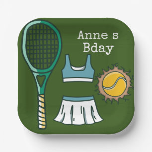 Tennis Birthday tennis player with racket Paper Plate