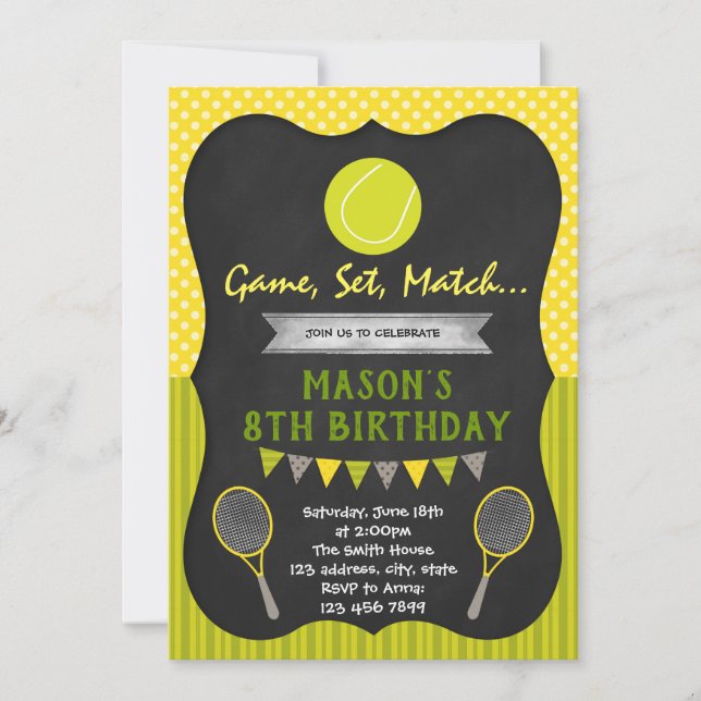 Tennis birthday theme party invitation (Front)