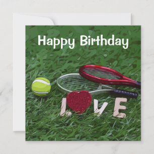 Tennis Birthday with ball and Racket on Green Card