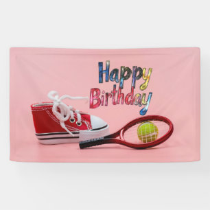 Tennis  Birthday with ball and racket on pink Banner