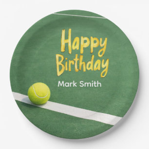 Tennis Birthday with ball on the court Paper Plate