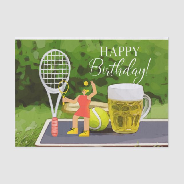 Tennis Birthday with Beer and ball racket for Mum  Tissue Paper (Front)