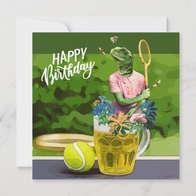 Tennis Birthday with Beer and ball racket on green (Front)