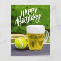 Tennis Birthday with Beer and ball racket on green
