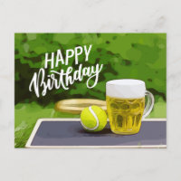 Tennis Birthday with Beer and ball racket on green