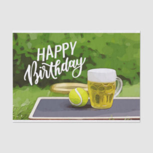 Tennis Birthday with Beer and ball racket on green Tissue Paper