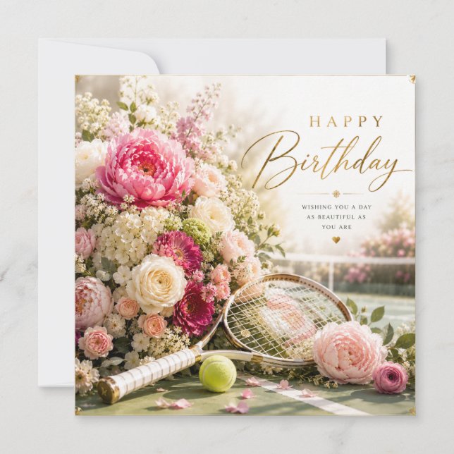Tennis Birthday with flowers  (Front)