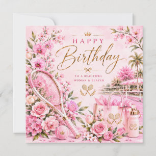 Tennis Birthday with Pink flowers 