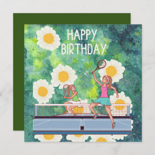 Tennis Birthday with Tennis Player on Flowers Card