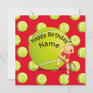 Tennis Birthday with tennis player on red Card