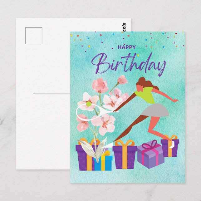 Tennis Birthday with Tennis Player watercolor Card (Front/Back)