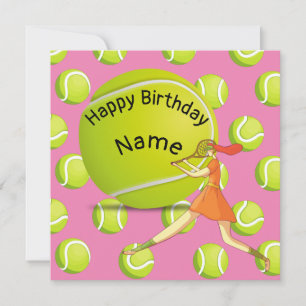 Tennis Birthday with tennis player woman pink Card