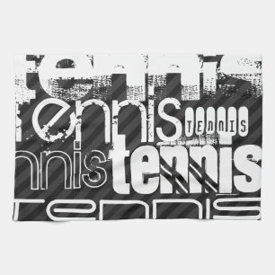 Tennis; Black & Dark Grey Stripes Tea Towel
