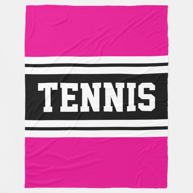 TENNIS Bold Fun Bright Pink Black Racing Stripes Fleece Blanket (Front)