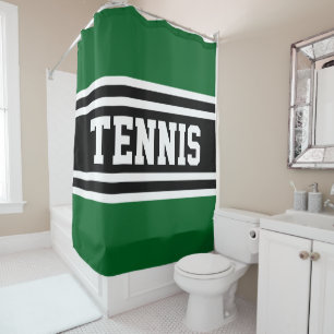 TENNIS Bright Black White Racing Stripes Shower Curtain