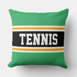 TENNIS Bright Kelly Green Black Athletic Stripes Cushion