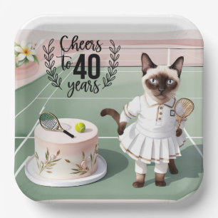 Tennis Cat 40th Birthday Party with Cake Paper Pl Plate
