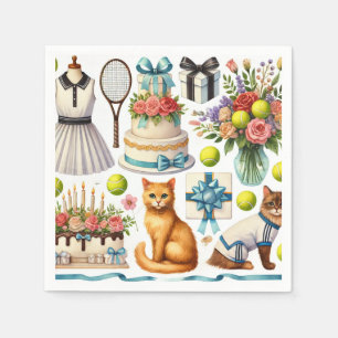 Tennis Cat Birthday Themed Napkins Cute Cat