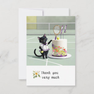 Tennis Cat Player at the court watercolor Thank You Card