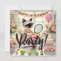 Tennis Cat Player Birthday Party Invitation