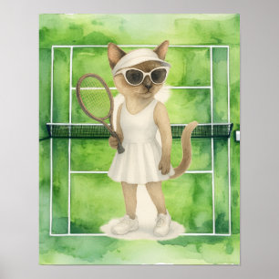 Tennis Cat Woman Player on the court Poster