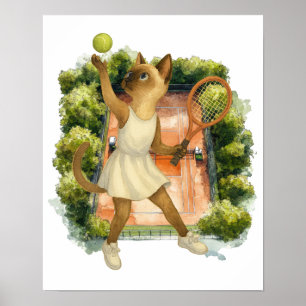 Tennis Cat Woman Player on the court Poster