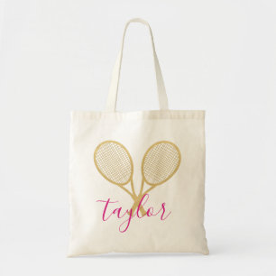 Tennis Chic Pink Gold Personalised Name  Tote Bag