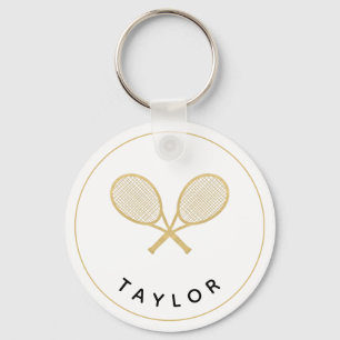 Tennis Chic Player Gift Black and Gold Custom Key Ring