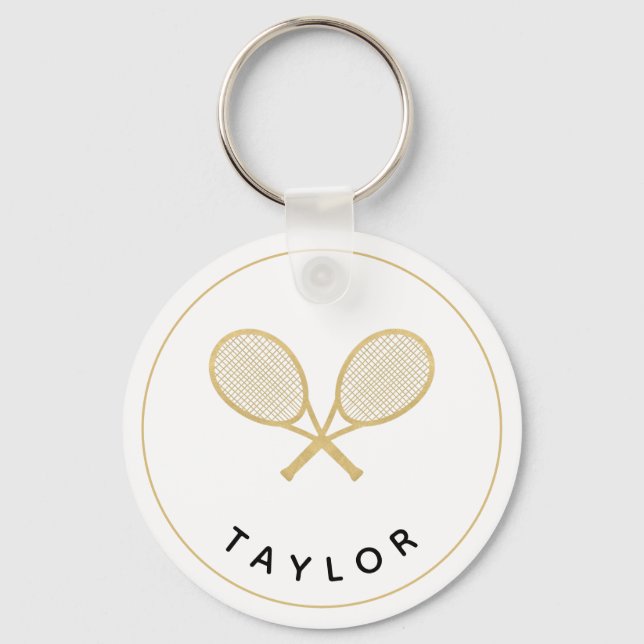 Tennis Chic Player Gift Black and Gold Custom Key Ring (Front)