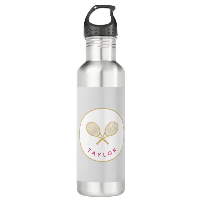 Tennis Chic Player Gift Pink and Gold Custom 710 Ml Water Bottle (Front)