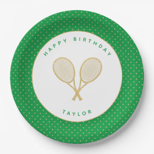 Tennis Chic Sports Themed Green and Gold Paper Plate