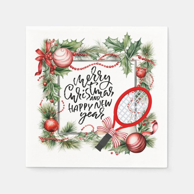 Tennis Christmas and New Year Player watercolor Napkin (Front)