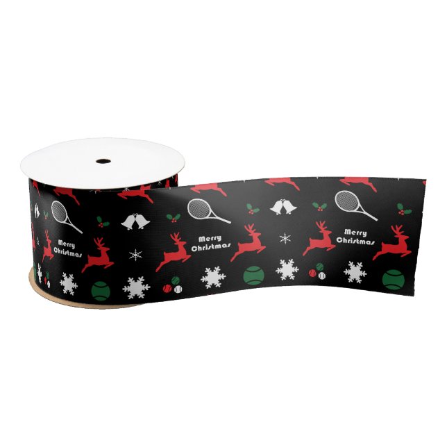 Tennis Christmas, black, red and white  Satin Ribbon (Spool)