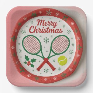 Tennis Christmas Festive Racquets and Ball Paper Plate