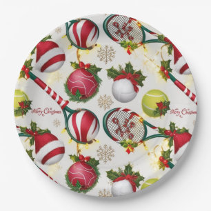 Tennis Christmas Festive Racquets and Ball Paper Plate