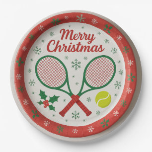 Tennis Christmas Festive Racquets and Ball Paper Plate