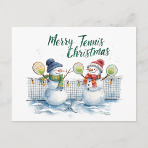 Tennis Christmas  Festive Snowman  Holiday Postcard