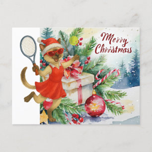 Tennis Christmas for Cat Lovers Holiday Card