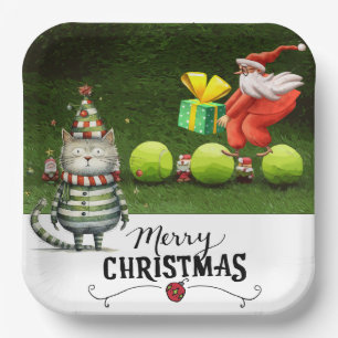 Tennis Christmas for Player who loves Cat Paper Plate