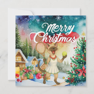 Tennis Christmas greeting for cat lovers Holiday Card