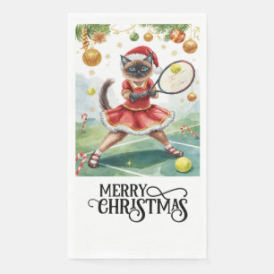 Tennis Christmas Party with Cat Players Napkin