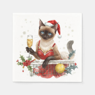 Tennis Christmas Party with Cat Players Napkin
