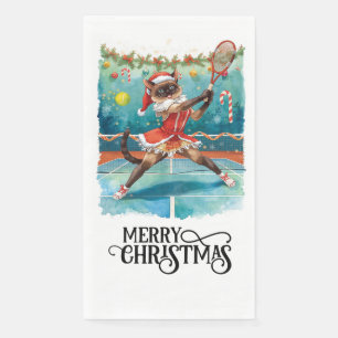 Tennis Christmas Party with Cat Players Napkin