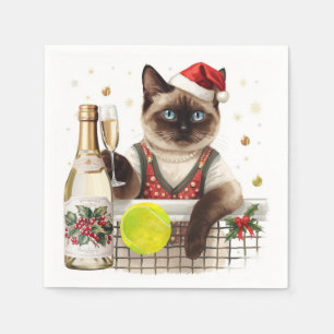 Tennis Christmas Party with Cat Players Napkin