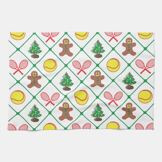 Tennis Christmas pattern Tea Towel (Horizontal)