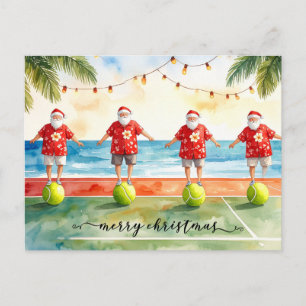 Tennis Christmas Summer with Santa Claus at beach Holiday Postcard