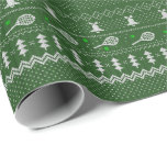 Tennis Christmas Sweater Knitted Pattern Green  Wrapping Paper<br><div class="desc">Warm and cosy winter days and nights illustration design, featuring classic knitted funny ugly Christmas sweater with tennis rackets and green tennis balls, jingle bells, fir trees, and snowflakes. Minimalistic Xmas sweater pattern festive design in light blue and white for tennis players. Tennis Christmas pattern sweater. Tennis Xmas design. Scandi...</div>