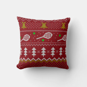 Tennis Christmas Sweater Knitted Pattern Red Xmas  Cushion
